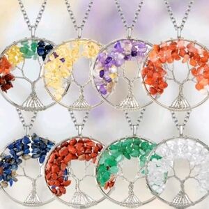 Colorful Tree of Life Pendant Necklace Set